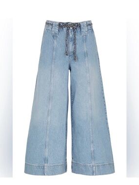 Free People Light Blue Crop Wide-Leg High-Rise Jeans with Braided Tie